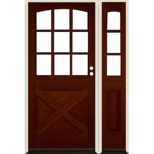 50 in. x 80 in. Farmhouse X Panel LH 1/2 Lite Clear Glass Red Chestnut Stain Douglas Fir Prehung Front Door with RSL