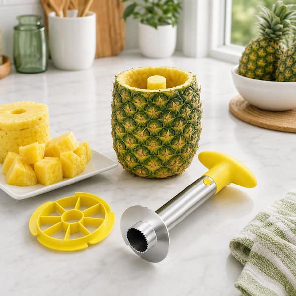 Numhew Yellow Stainless Steel Pineapple Cutter Tool with Fruit