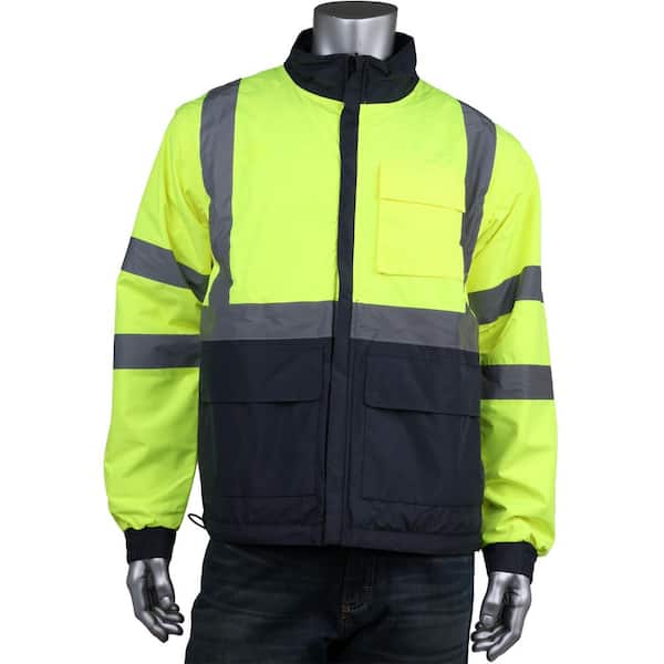 PIP Men's Medium ANSI Type R Class 3 4-in-1 Reversible Hi Vis Yellow and Dark Gray Bottom Multi-Seasonal Windbreaker Jacket