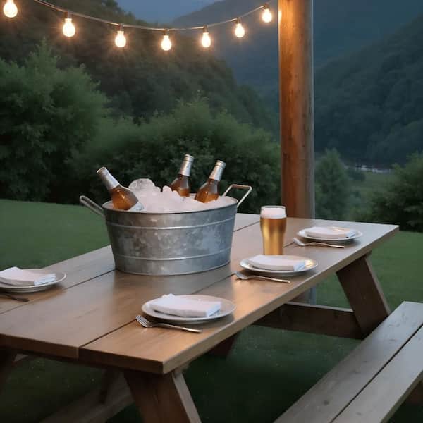 Benjara 1.1 Gal. Small Silver Steel Embossed Design Oval Shape Galvanized Steel Tub with Side Handles