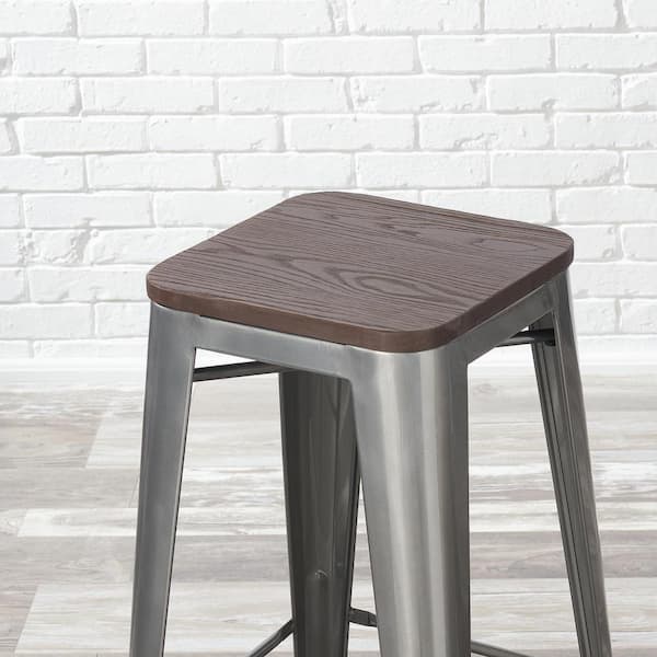 Gunmetal bar stool with best sale wood seat