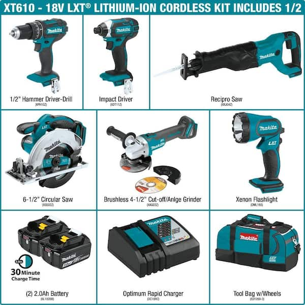 18V LXT Lithium-Ion Cordless Combo Kit (6-Piece) with (2) Battery (3.0Ah), Rapid Charger and Tool Bag