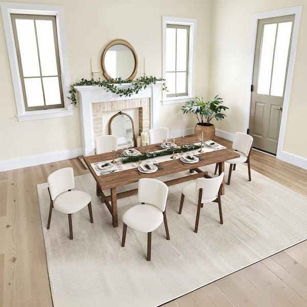 Modern Beige Fabric Upholstered Side Chair Solid Wood Dark Brown Legs Dining Chair for Kitchen or Dining Room (Set of 6)