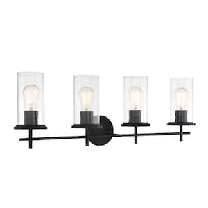 Haisley 32.25 in. 4-Lights Black Vanity Light with Clear Glass Shades