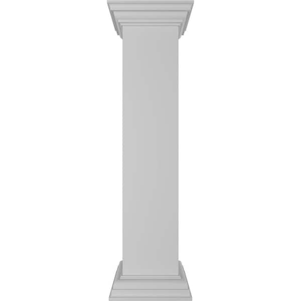 Ekena Millwork Plain 40 in. x 8 in. White Box Newel Post with Flat Capital and Base Trim (Installation Kit Included)