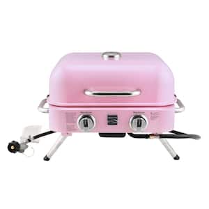 2-Burner Retro Portable Propane Gas Grill in Pink