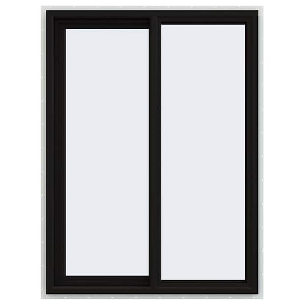 JELD-WEN 36 in. x 48 in. V-4500 Series Black Exterior/White Interior FiniShield Vinyl Left-Handed Sliding Window with Mesh Screen