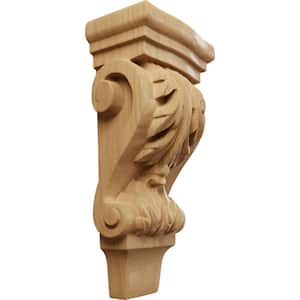 1-3/4 in. x 3 in. x 6 in. Unfinished Wood Cherry Extra Small Acanthus Pilaster Wood Corbel