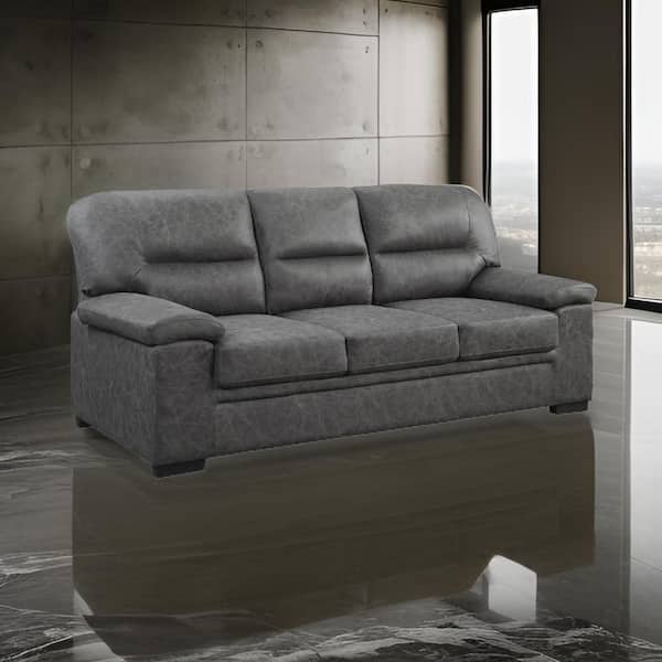 Gian 36 in. Pillow Top Arm Microfiber Rectangle Sofa in. Gray and Black