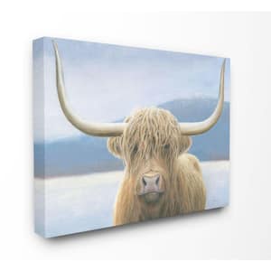 36 in. x 48 in. "Landscape Mountain Large Cow Blue Pastel Painting" by James Wiens Canvas Wall Art