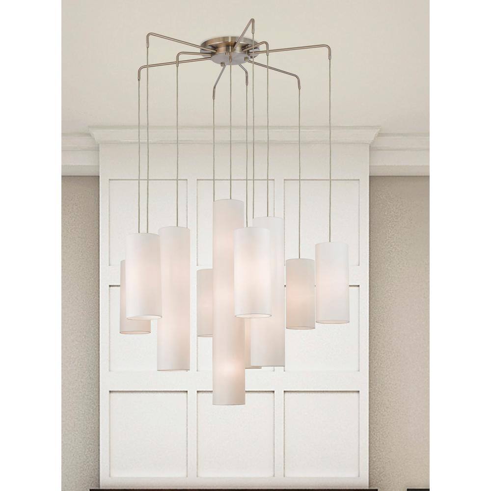 Strathmore Brushed Nickel 15-Light Tiered Foyer Chandelier with Off-White Shades