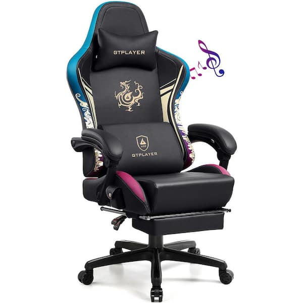 ComHoma Faux Leather Gaming Chair with Bluetooth Speakers Ergonomic Adjustable Height Office Desk Computer Chair, Black