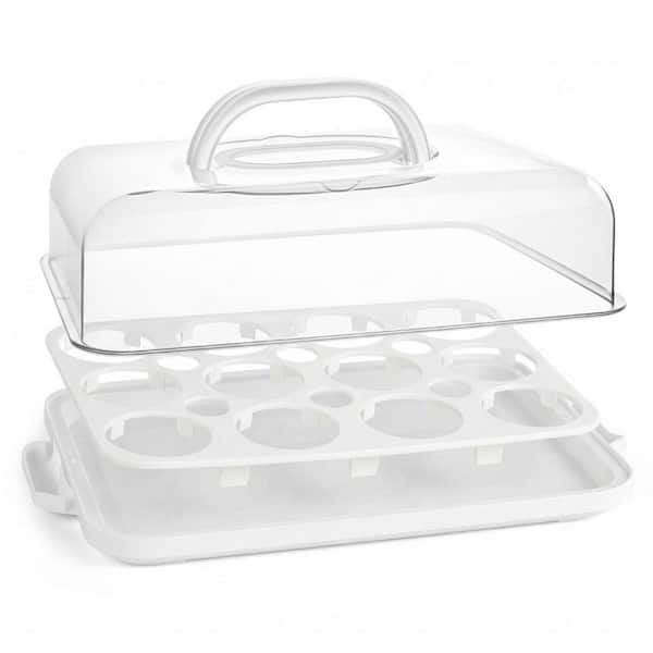 1-Piece White Cake Carrier with Lid Handle Rectangular Carrier Set for Cupcakes Cakes Muffins Pies Parties