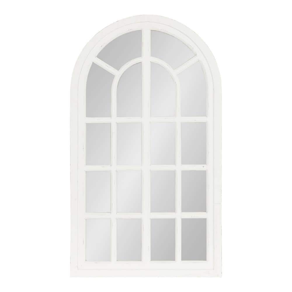 Boldmere 38"x22" Rustic Arch Farmhouse Wall Mirror in Distressed White
