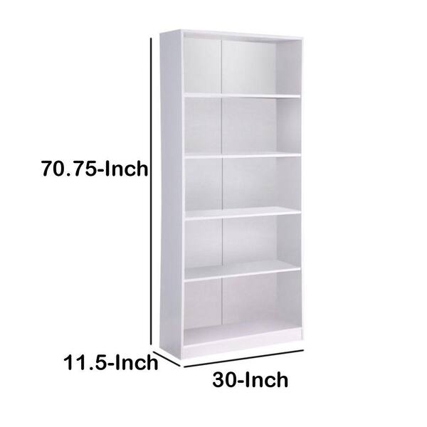 Benjara 70 75 In White Wood 5 Shelf, 30 Inch Tall Bookcase White