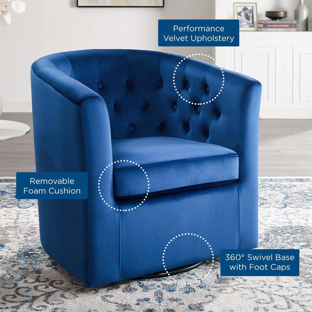 Navy Velvet Swivel Barrel Accent Chair with Tufted Design