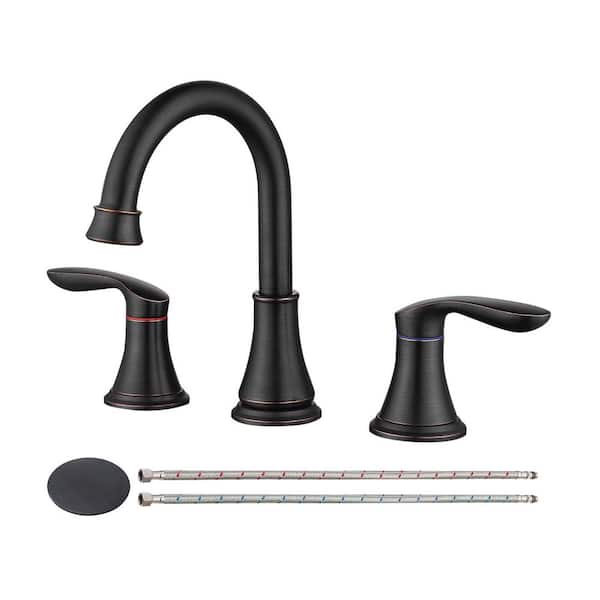 8 in. Widespread Double Handle Bathroom Faucet with Drain Kit Included in Oil Rubbed Bronze