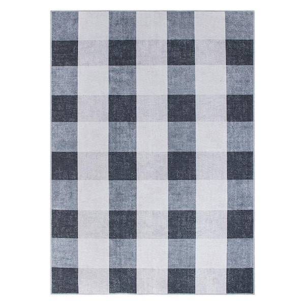 World Rug Gallery Gray 10 ft. x 14 ft. Contemporary Checkered Machine Washable Area Rug