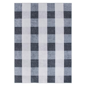 Contemporary Checkered Machine Washable 3'3"x5' Gray Area Rug