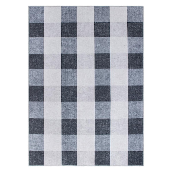 World Rug Gallery Gray 5 ft. x 7 ft. Contemporary Checkered Machine Washable Area Rug