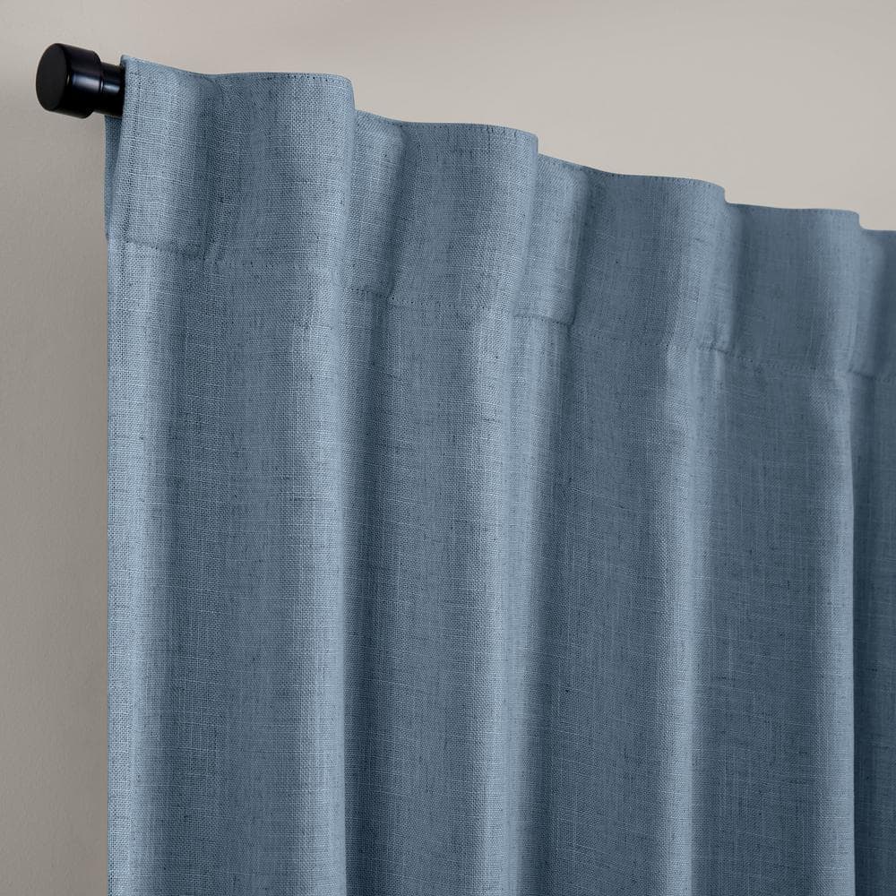 Extra Long Blue Linen-Blend Blackout Curtain Panel