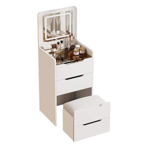 3-Piece White Vanity Table Set with Flip Top Mirror, Glass Desktop & 3 Drawers durable construction