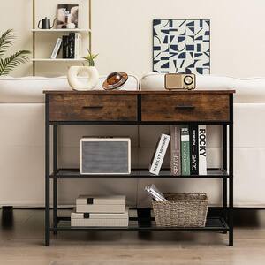 39.5 in. Rustic Brown Rectangle Wood Console Table Entryway Sofa Table with 2 Drawers for Entrance Living Room