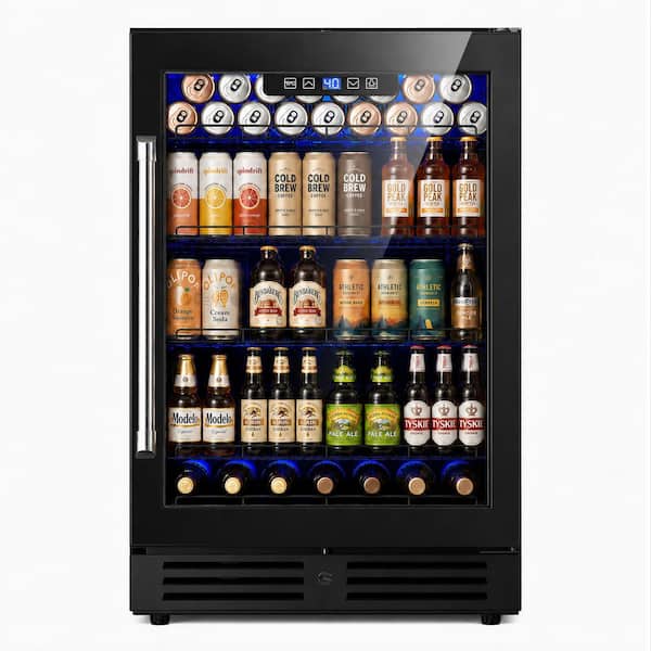 23.4 in. Single Zone 200-Cans Beverage Cooler in Black Stainless Steel with LED Display, 360° Air Circulation