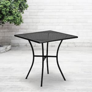 Black Oia 28 in. Commercial Grade Steel Patio Table, Modern Square Outdoor Dining Table