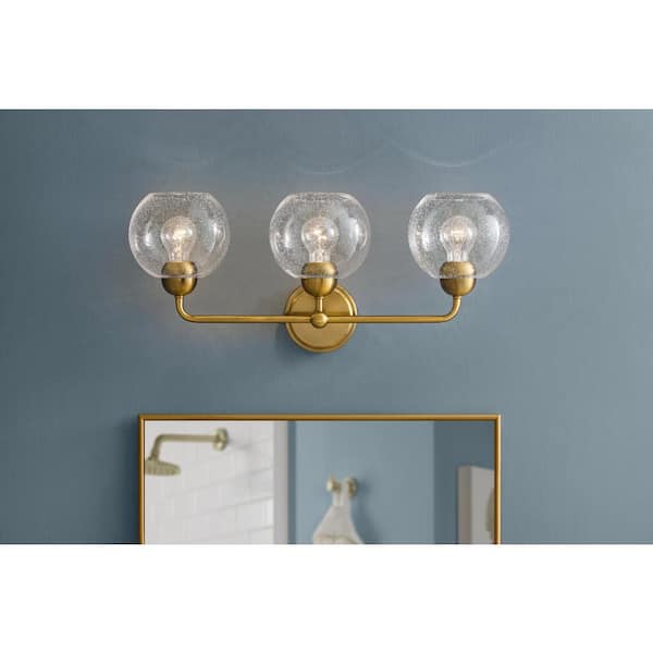 Home Decorators Collection Jill 24 in. 3-Light Gold Vanity Light with Clear Seeded Glass Shade