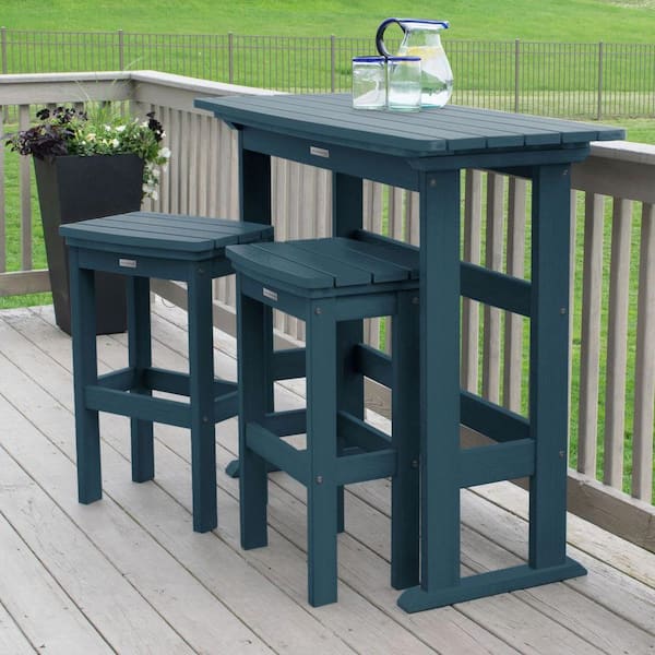 Highwood Lehigh Nantucket Blue 3-Piece Recycled Plastic Rectangular Outdoor Bar Height Dining Set