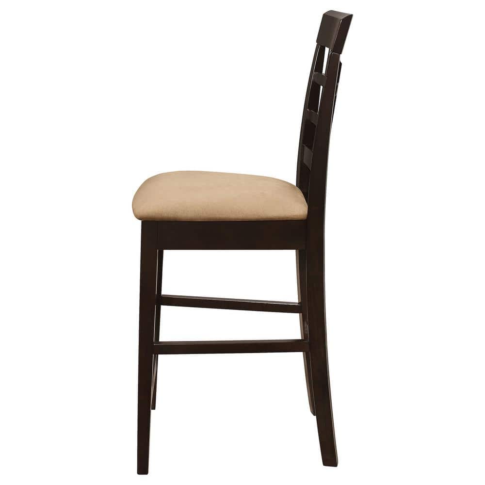 Cappuccino Wood Grid Back Bar Stools with Cream Cushions, Set of 2