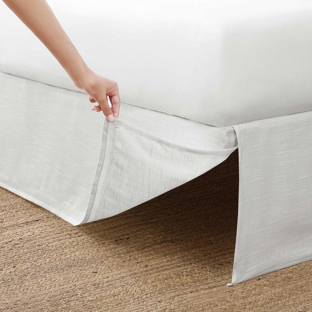 Queen White Cotton Polyester Split Corner Bed Skirt Panel