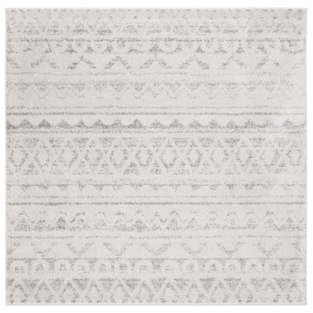 Ivory and Silver 6' x 6' Square Synthetic Area Rug