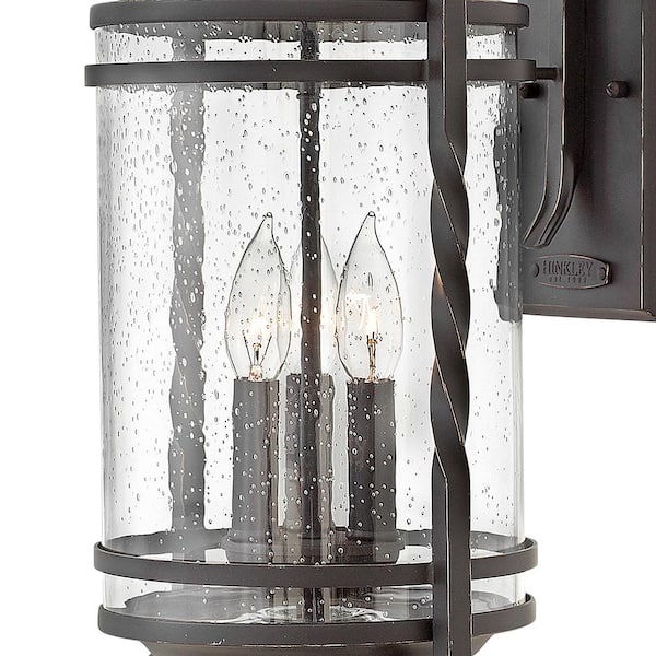 HINKLEY - Casa 3-Light Olde Black With Clear Seedy Glass Hardwired Outdoor Wall Lantern Sconce