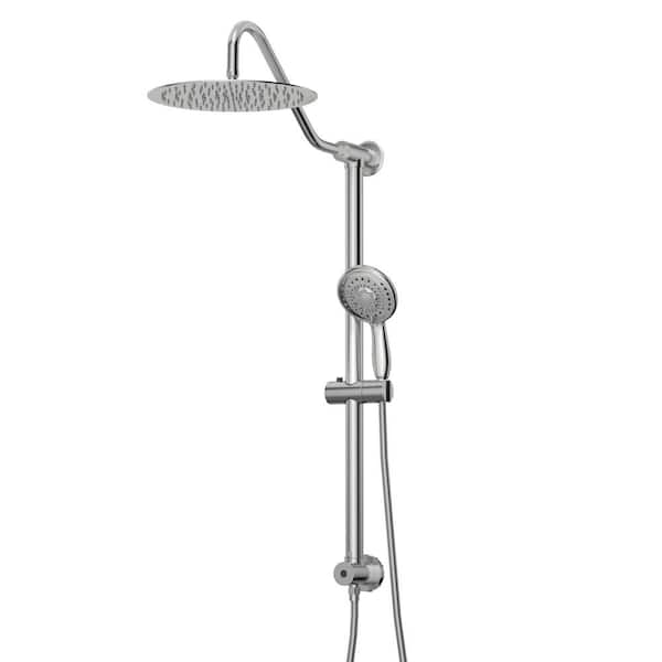 5-Spray 10 in. Dual Wall Mount Fixed and Handheld Shower Head 1.8 GPM with Adjustable Slide Bar in Chrome
