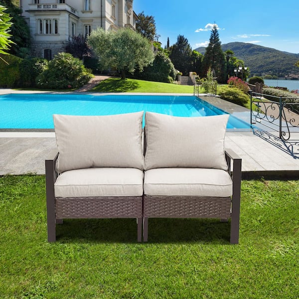 Metal Outdoor Loveseat with Beige Cushions