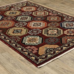 Lillian Red/Multi-Colored 2 ft. x 6 ft. Traditional Oriental Geometric Wool/Nylon Blend Fringed Indoor Runner Area Rug