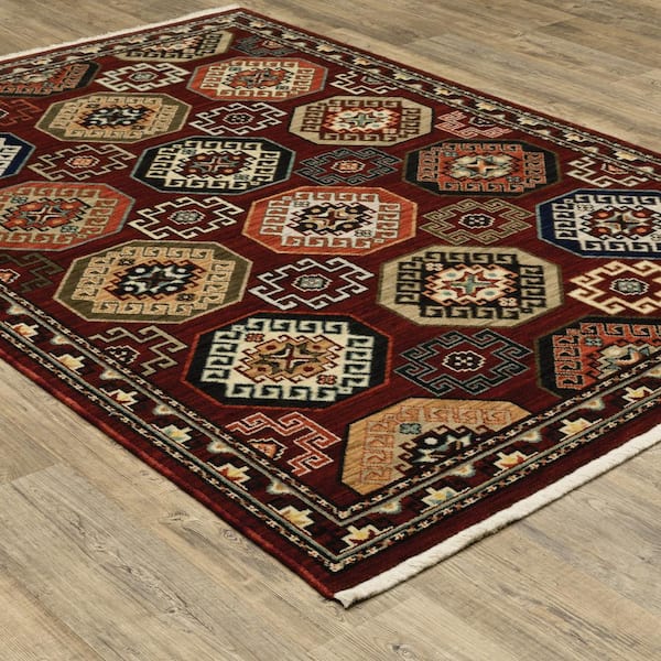 Lillian Red/Multi-Colored 2 ft. x 6 ft. Traditional Oriental Geometric Wool/Nylon Blend Fringed Indoor Runner Area Rug