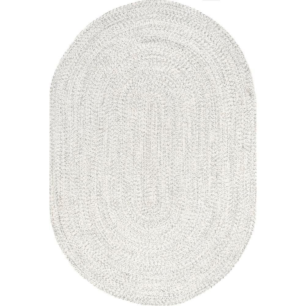 Handmade Ivory Braided 4' x 6' Oval Synthetic Area Rug