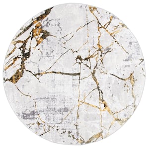 Amelia Gray/Gold 12 ft. x 12 ft. Abstract Distressed Round Area Rug