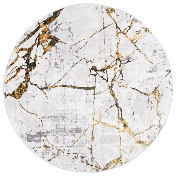 SAFAVIEH Amelia Gray/Gold 5 ft. x 5 ft. Abstract Distressed Round Area Rug