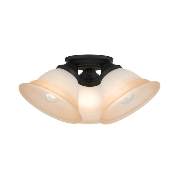 AVIANCE LIGHTING Lawson 16 in. 3-Light Black Semi Flush Mount with Sunrise Marble Glass
