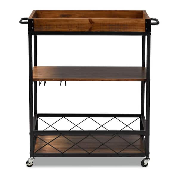 Baxton Studio Capri Golden Oak and Black Bar Cart With Rack 153