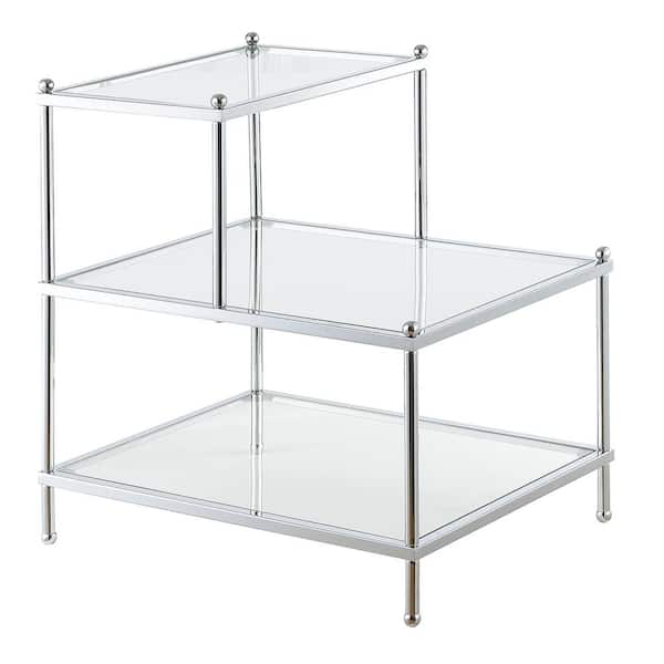 Convenience Concepts Royal Crest Glass and Chrome 3 Tier Step End Table