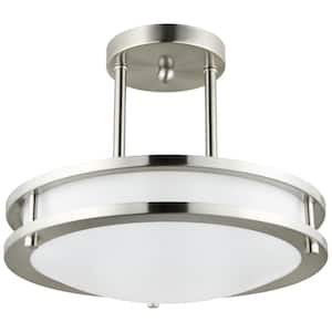 12 in. 1-Light Brushed Nickel Selectable LED Round Dimmable Semi Flush Mount Fixture, CCT Color Selectable 30K 40K 50K