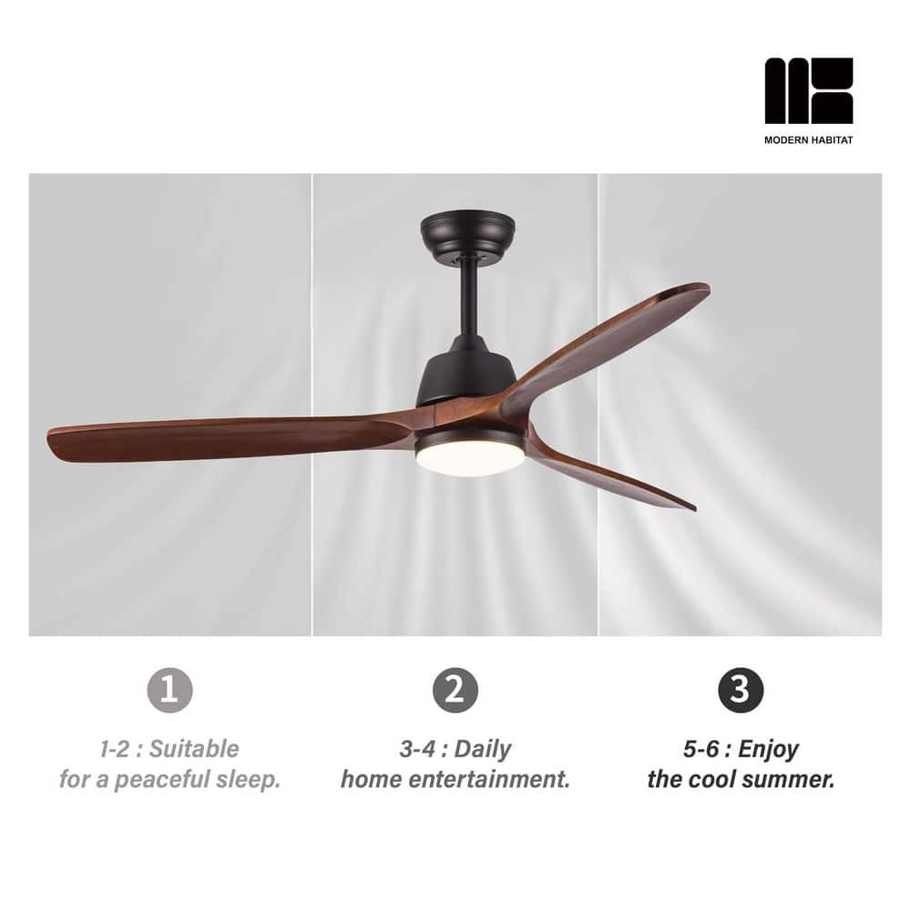 AuraVista 52-Inch Black and Medium Red Oak Ceiling Fan with LED Light and Remote