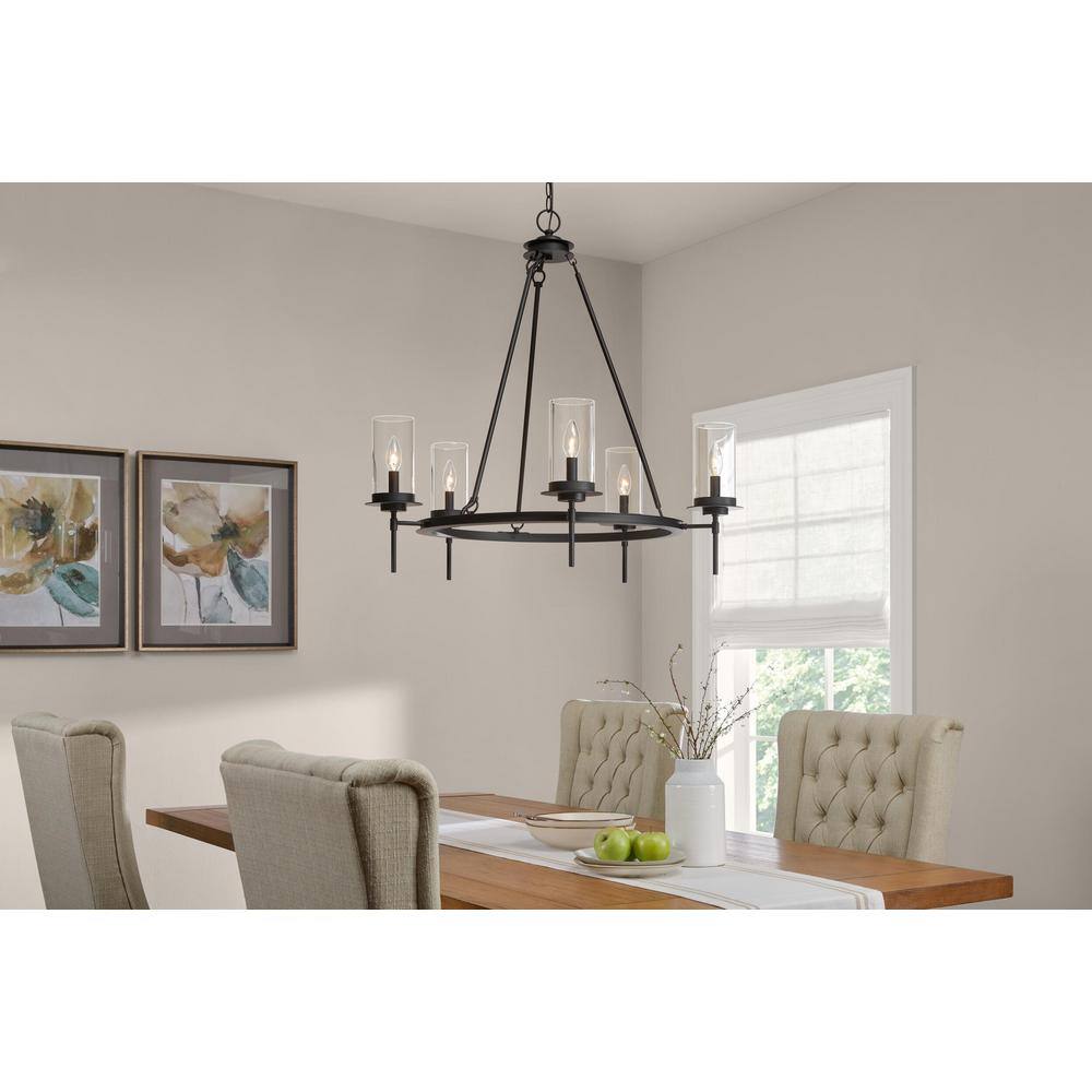 Penwell 33.375 in. W 5-Light Matte Black Chandelier Clear Glass price history on PriceWatchPro