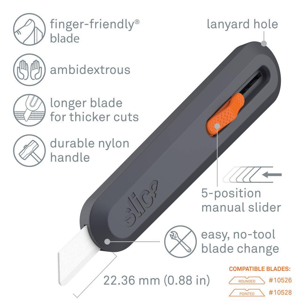Slice 10550 Manual Utility Knife | Essential Home & Work Knife For Safe & Effective Cutting | Finger-Friendly Safety Blade