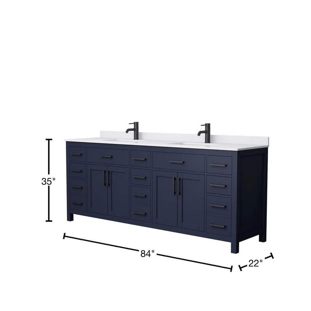 Beckett 84'' Dark Blue Double Bathroom Vanity with Marble Top
